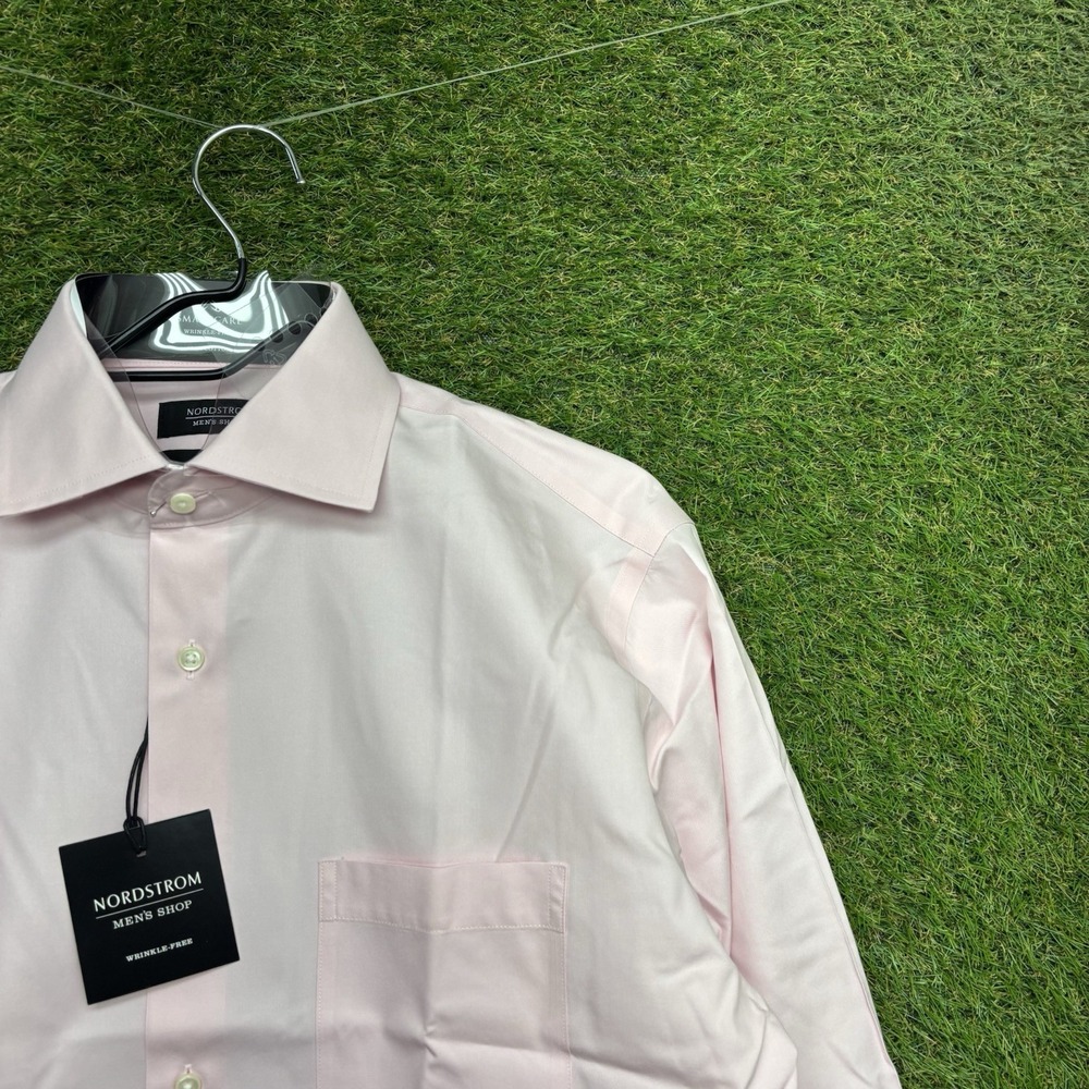 Nordstrom Dress Shirt Mens 15 1/2 32/33 Pink Snow Trim Fit Long Sleeve Tech